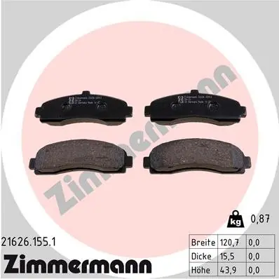 Zestaw klocków hamulcowych, hamulce tarczowe ZIMMERMANN 21626.155.1 Kup teraz