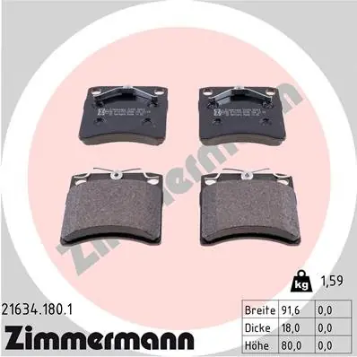 Zestaw klocków hamulcowych, hamulce tarczowe ZIMMERMANN 21634.180.1 Obniżka ceny