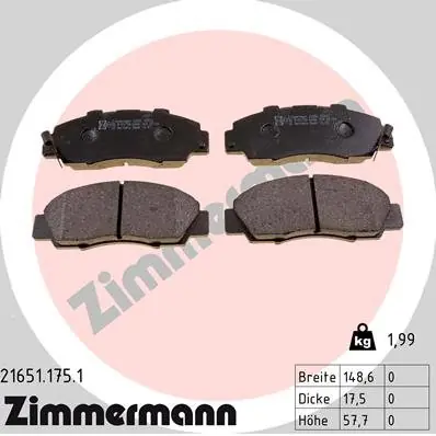Zestaw klocków hamulcowych, hamulce tarczowe ZIMMERMANN 21651.175.1 Nowość