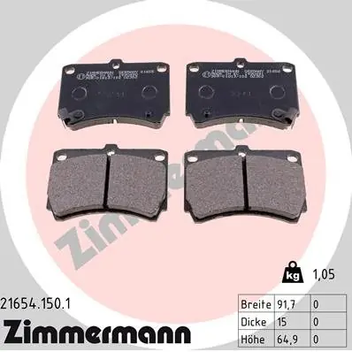 Oferta Zestaw klocków hamulcowych, hamulce tarczowe ZIMMERMANN 21654.150.1