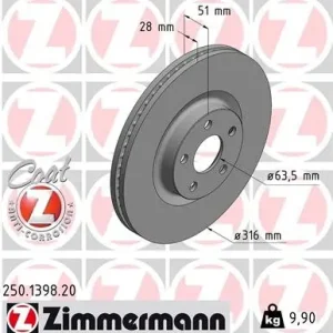 Darmowa dostawa Tarcza hamulcowa ZIMMERMANN 250.1398.20