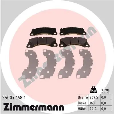 Bestseller Zestaw klocków hamulcowych, hamulce tarczowe ZIMMERMANN 25007.168.1