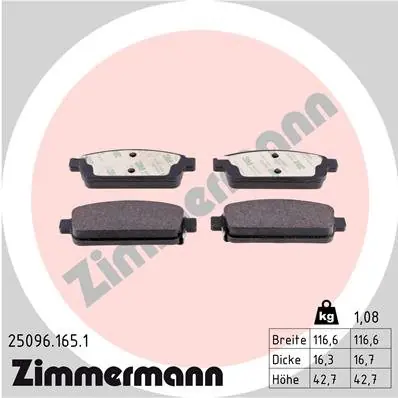 Do wyczerpania zapasów Zestaw klocków hamulcowych, hamulce tarczowe ZIMMERMANN 25096.165.1
