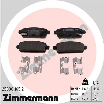 Darmowa dostawa Zestaw klocków hamulcowych, hamulce tarczowe ZIMMERMANN 25096.165.2