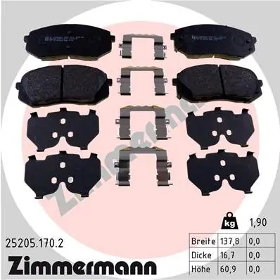 Ekspresowa dostawa Zestaw klocków hamulcowych, hamulce tarczowe ZIMMERMANN 25205.170.2