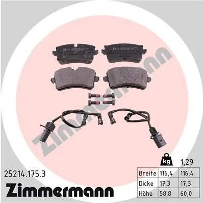 Zestaw klocków hamulcowych, hamulce tarczowe ZIMMERMANN 25214.175.3 Cena promocyjna