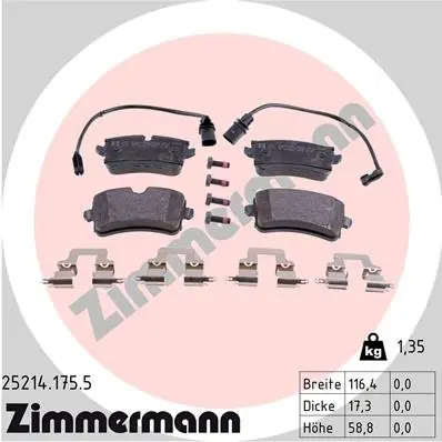 Zestaw klocków hamulcowych, hamulce tarczowe ZIMMERMANN 25214.175.5 Do wyczerpania zapasów