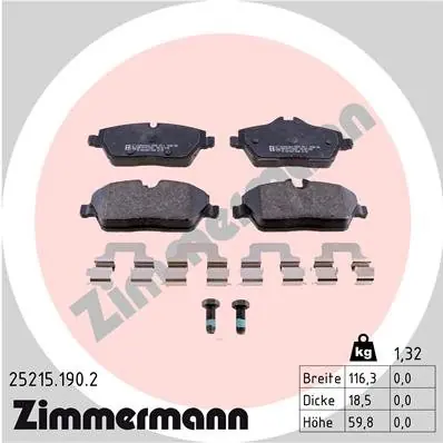 Zestaw klocków hamulcowych, hamulce tarczowe ZIMMERMANN 25215.190.2 Ostatnia szansa