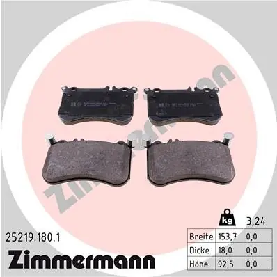 Zestaw klocków hamulcowych, hamulce tarczowe ZIMMERMANN 25219.180.1 Super okazja