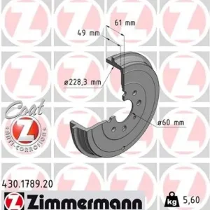 Darmowy zwrot Bęben hamulcowy ZIMMERMANN 430.1789.20 55701380