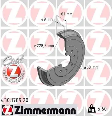 Darmowy zwrot Bęben hamulcowy ZIMMERMANN 430.1789.20 55701380